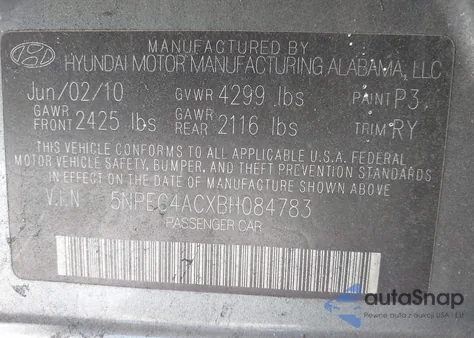 2011 Hyundai Sonata Limited z USA, uszkodzony, nr VIN 5NPEC4ACXBH084783